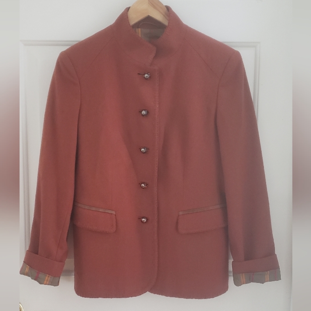 Habsburg 100% Wool Vintage Austrian Blazer Jacket Striped Silk Lining USA 6 Med - Picture 3 of 16